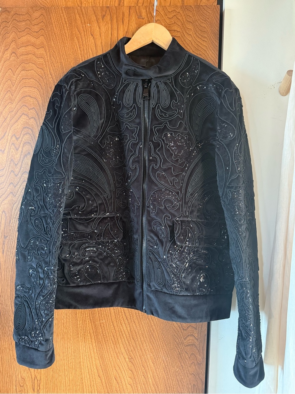 Balmain Men’s Black Sequined Embroidered Bomber Jacket